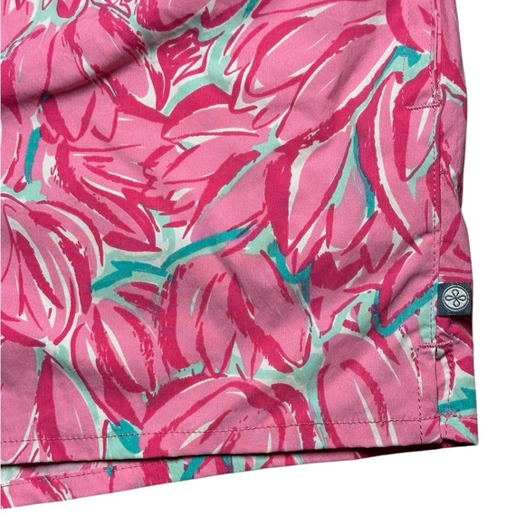 Lauren James Pink Floral Tulip Swim Board Nylon Athletic Gym Shorts Large - Picture 3 of 8